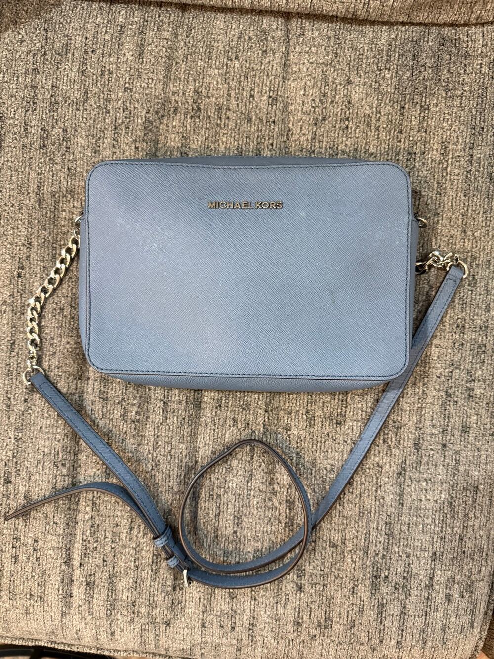 Michael Kors Jet Set Large Saffiano Leather Crossbody Bag Carolina Blue - GUC